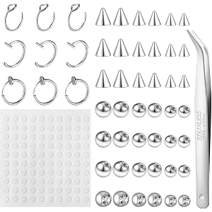 SynHHergyx Fake Eyebrow Piercing Silver Fake Nose Piercing Ring False Piercings Nose Rings Hoop Body Jewelry Faux Lip Studs R