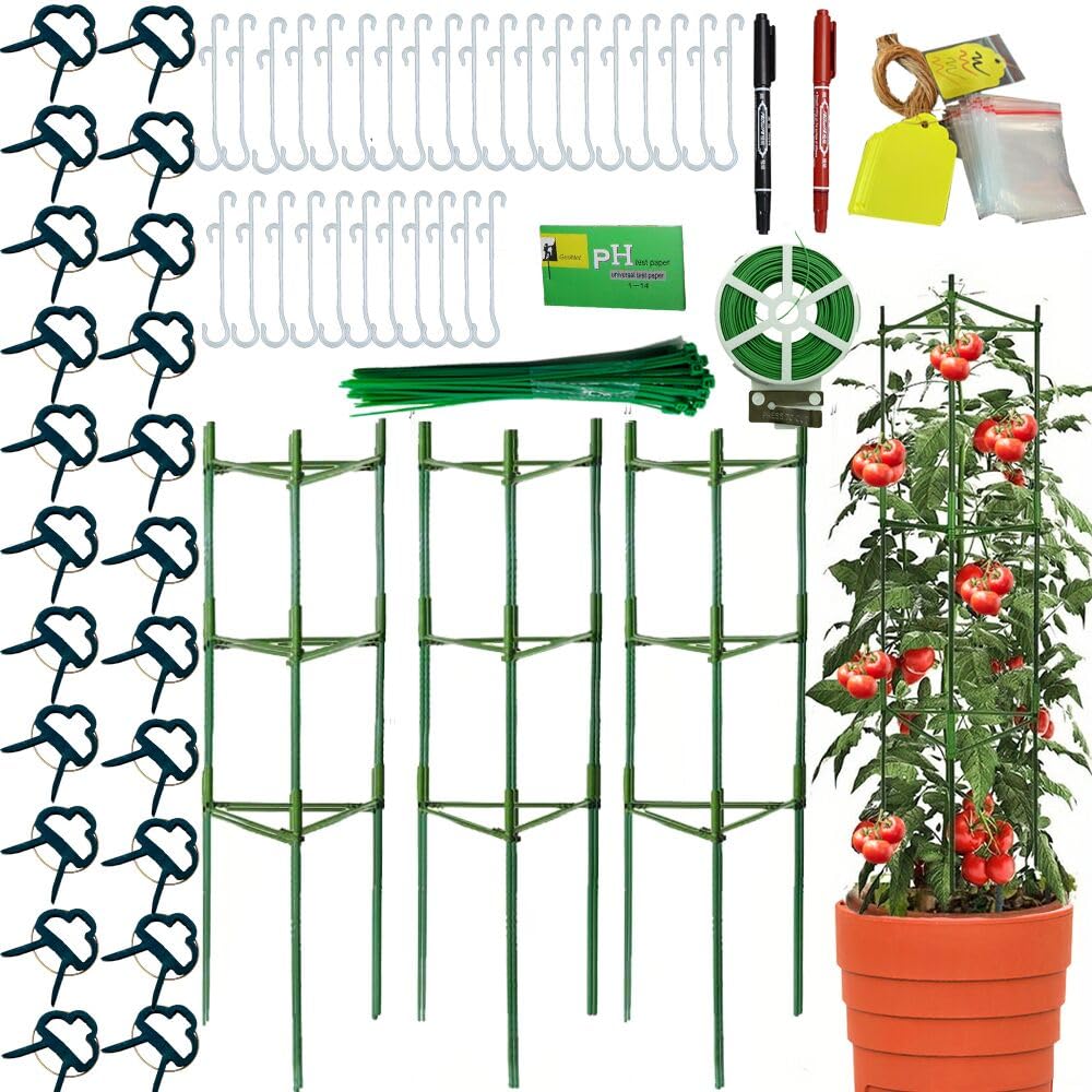 3 Pack Tomato Support, Large Tomato Planter,Fruit Cage Adjustable Green Sturdy Garden Plant Support Stake Garden Trellis Vertical Climbing Plants Support for Vegetables Planters Outdoor