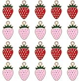 BOXOB 20 Pcs Bulk Strawberry Charms, Dainty Red & Pink Enamel Fruit Shortcake Charms Cute Pendants Ornament for Jewelry Making Earrings Bracelets Necklaces Beads DIY Crafts Keychains Bag Accessories