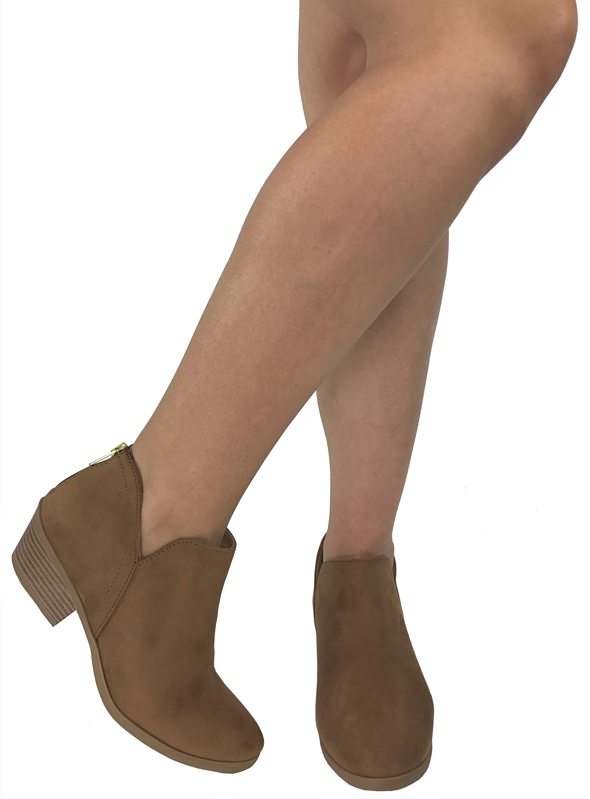 City Classified Comfort Women's Ankle Bootie Side V Cut Low Chunky Stacked Heel - Image 4