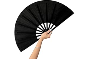 GeGeYa 13inch Large Rave Fan Popping Fan Clacking Fans for Line Dancing,Hand Fans for Women Foldable,Boots on The Ground Fan,Portable for Outdoor,Wedding,Party,Decoration(Black,1 Pack)
