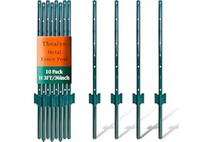 Thealyn Fence Posts 3 Feet, Pack of 10, Metal Fence Poles U Post Sturdy Duty Fence Stakes Step in Post No Dig Fence Post for Garden Wire Fence Steel Sign Post (Fits to 2-ft Fence Mesh)