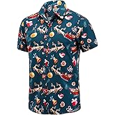 J&DHUASHA Christmas Hawaiian Shirt for Men Short Sleeve Button Down Santa Vacation Dress Shirts