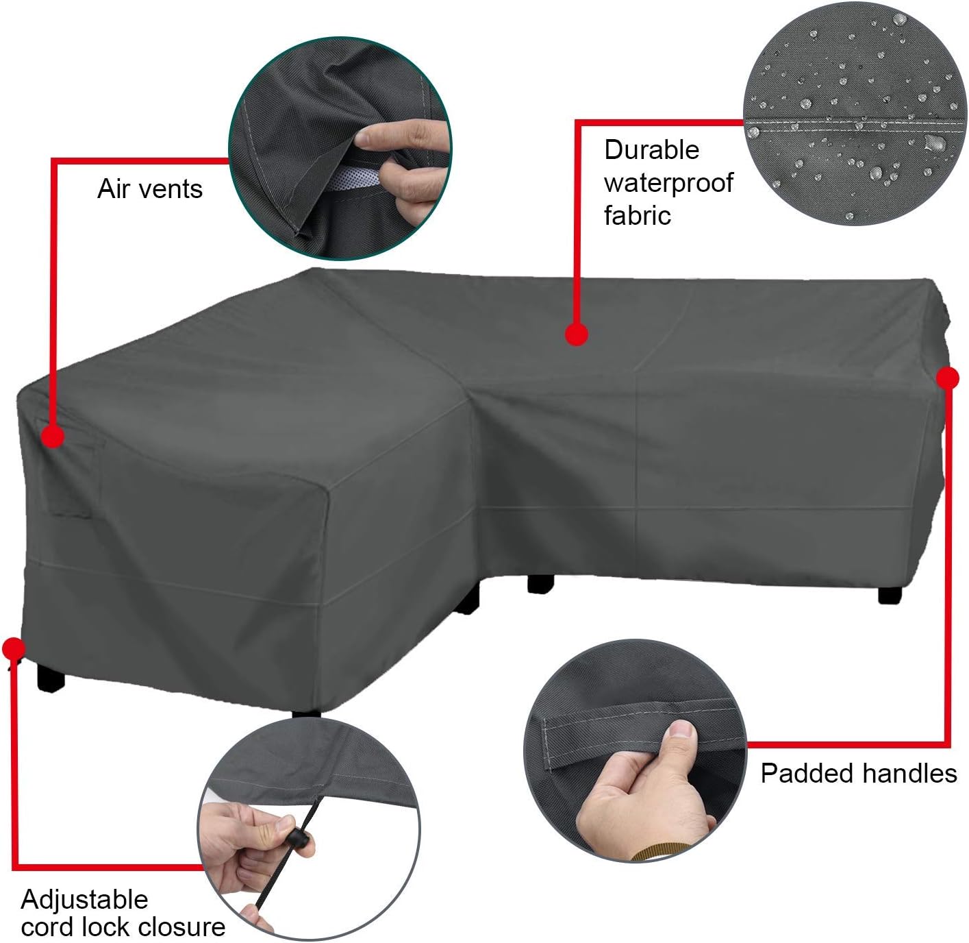 Delxo V-Shaped Sectional Sofa Cover Waterproof Ourdoor Sofa Cover Waterproof 100" Lx 33.5" D x 31" H - 100% UV & Weather Rersistant PVC Coated Furniture Couch Cover Protector (Dark Grey) : Garden & Outdoor