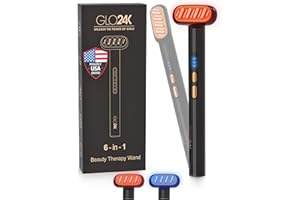 GLO24K UNLEASH THE POWER OF GOLD GLO24K 6-IN-1 Beauty Therapy Wand for the Face, Eyes, and Neck. Based on Dual LED Light Therapy, Thermal, Vibration, and Micro-Current Technologies.Skin Rejuvenation