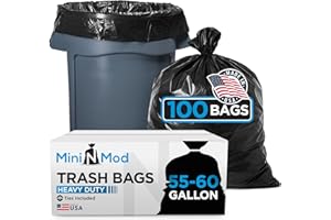 MINI N MOD 55-60 Gallon Trash Bags Heavy Duty | 100 Count | Large Black Garbage Bags for Outdoor, Leaf, Commercial Use | Fits 50 Gallon, 55 Gal, 60 Gal Trash Cans