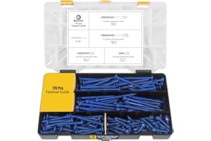 Bonost 1/4 Concrete Screw Assortment Kit 170Pcs - Flat & Hex Head Masonry Screws for Concrete Brick Block Cement, Diamond Point