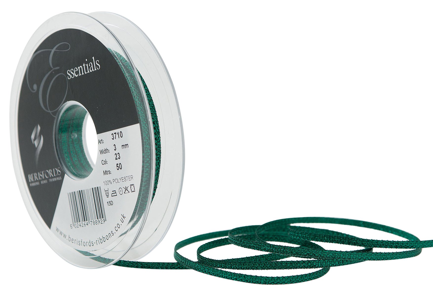 Berisfords Textured Metallic Ribbon, Emerald, 3 mm
