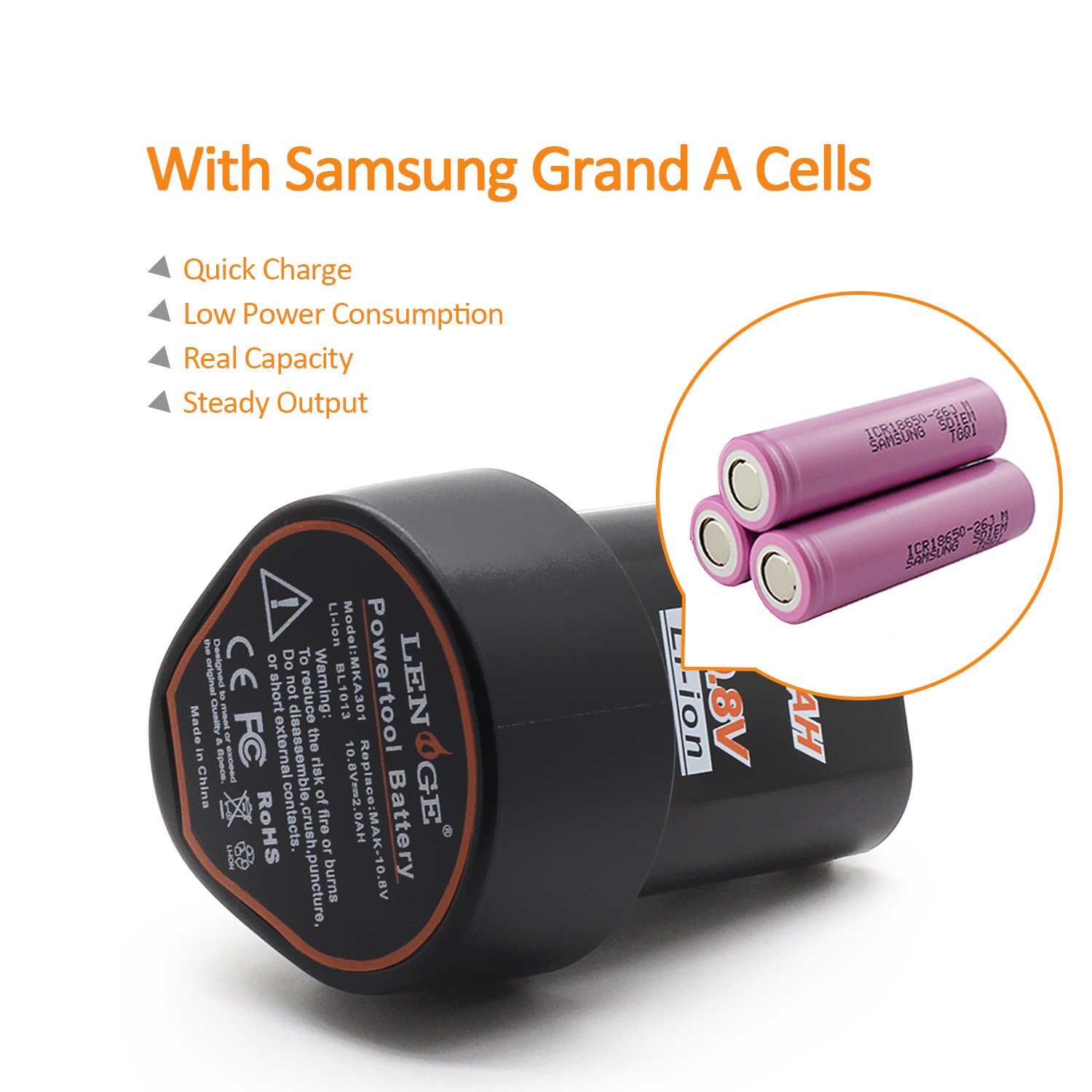 LENOGE Battery 2Ah 10.8V Replacement for Makita BL1013 BL1014 Drill DF030D LCT203W 194550-6 194551-4 FD02W 194550-6 194551-4 18months warranty