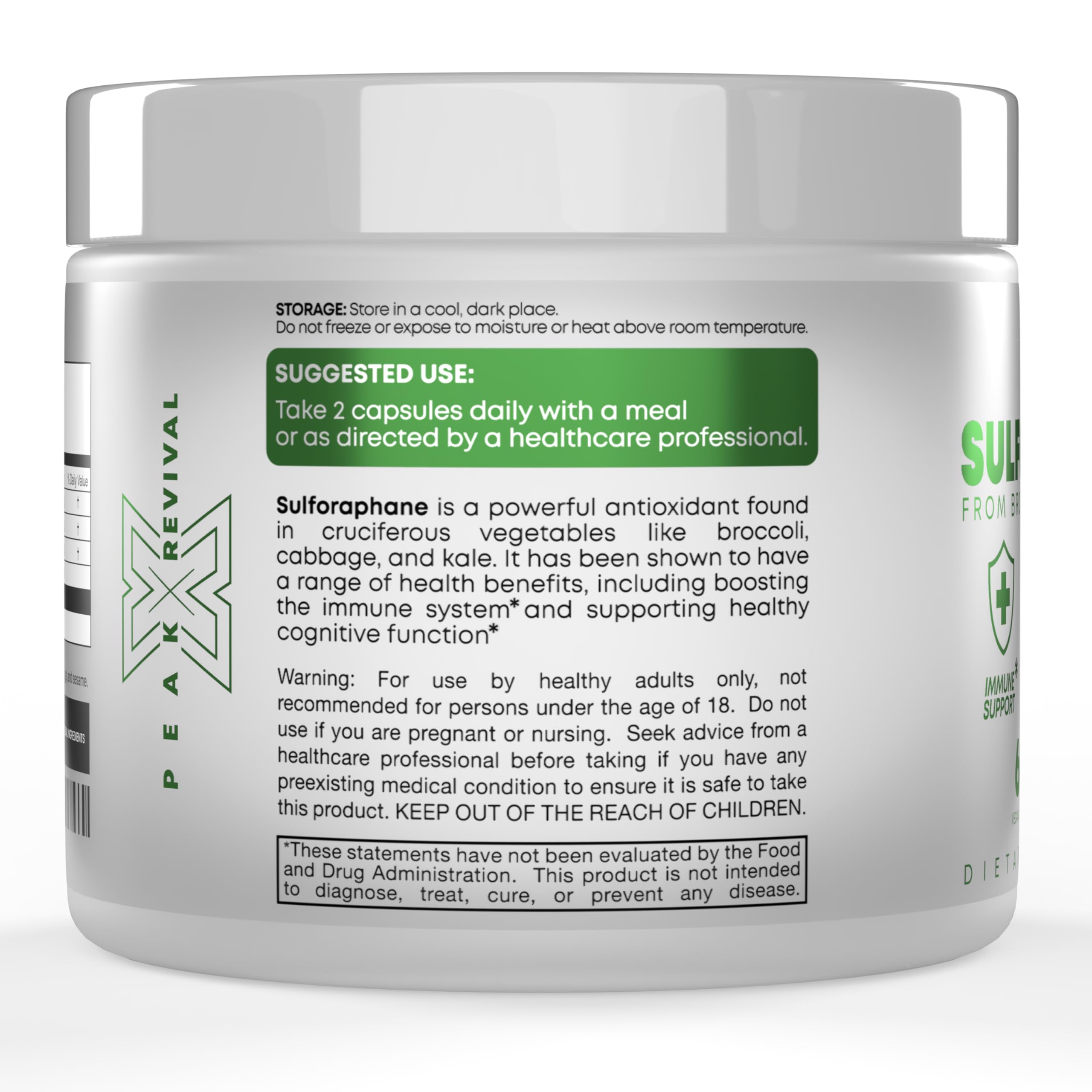 Peak Revival-X 5000mcg of Real Lab-Verified Sulforaphane Supplement - Broccoli Seed Extract 50mg Supplements - Promotes Cognitive Function, Liver & Cellular Support - 60 Vegan Capsules/Pills