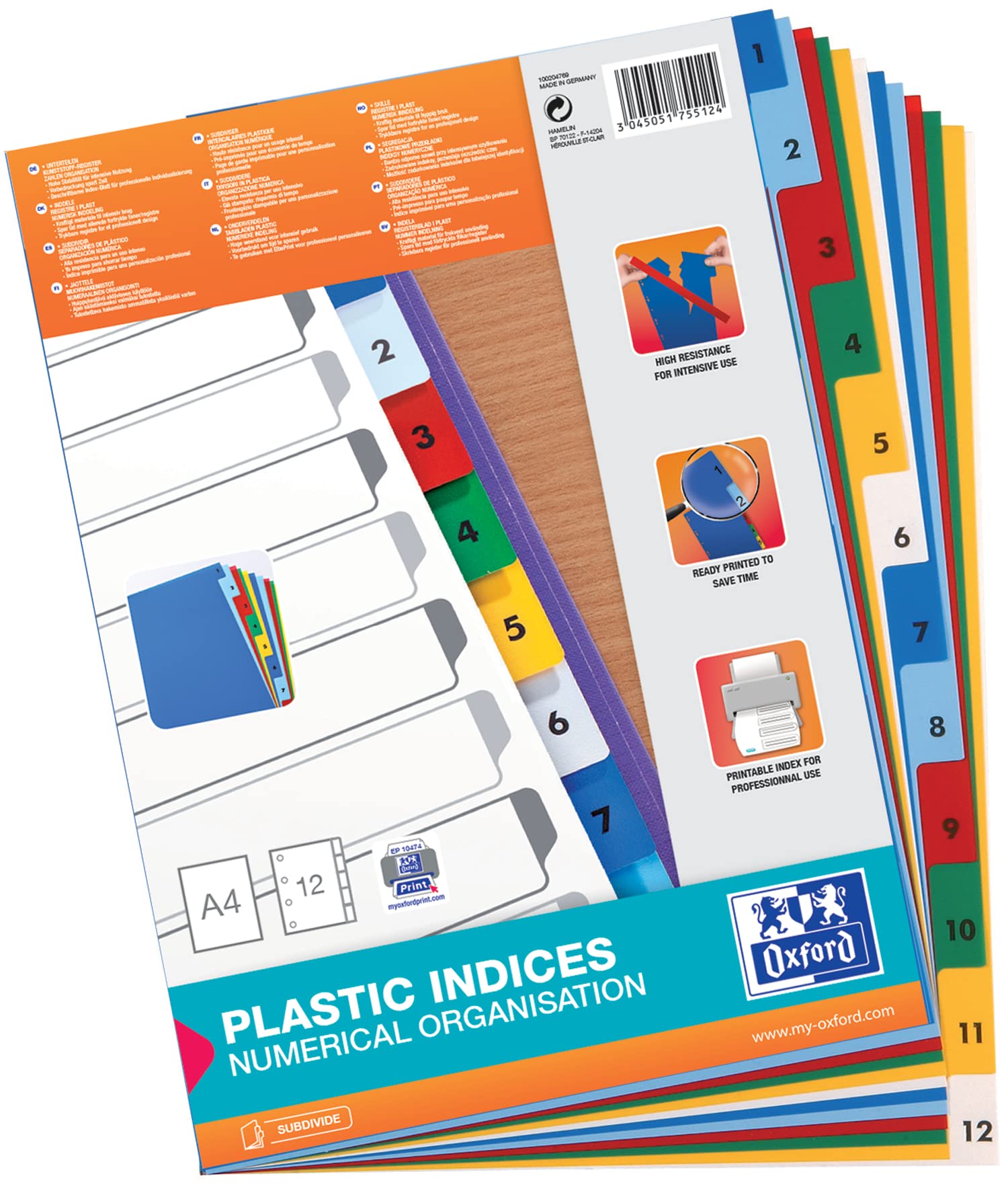 Elba Plastic Register Strong Line Numbers 1-12 25 Register White and Dark Grey