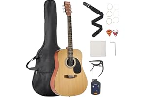 VEVOR Dreadnought Acoustic Guitar, 41 in, 6-String Natural Solid Spruce Top Guitar, Beginner Bundle with Gig Bag, Tuner, Strap, Strings, Picks, Capo, Rosewood Fingerboard, for Adults Taller Players