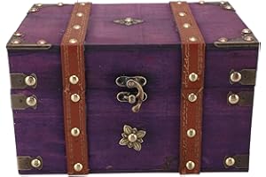 NOENNULL Vintage Treasure Chest Box Wooden Small Wooden Treasure Chest Jewelry Storage Box Decorative Treasure Chest for Home Bedroom Decor (Purple)