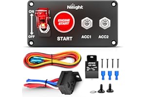 Nilight Ignition Rocker Switch Panel 12V 4 in 1 with Engine Push Button Toggle Switches with Relay Wiring Harness LED for RV Truck Racing Car Boat Marine Trailer