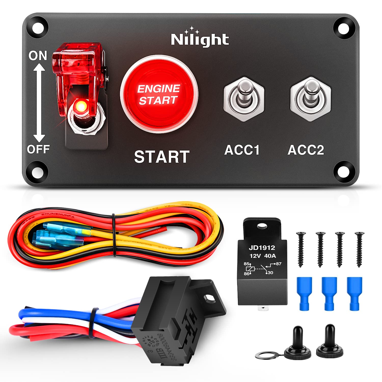 Nilight Ignition Switch Panel 12V 4 in 1 Rocker