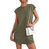 PRETTYGARDEN Women's Summer Short T Shirt Dress Cap Sleeve Crew Neck Casual Loose Basic Mini Dresses