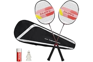 AIRZHANYU Badminton Racket Set,Badminton Rackets,Both Offensive and Defensive,Lightweight Composite Carbon Fiber 82g Durable Racket,with 2 Rackets,2 Shuttlecocks,and 1 Ball Bag