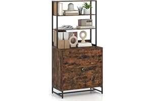Giantex Lateral File Cabinet with 2 Drawers with Lock, 4-Tier Tall Storage Bookshelf, Steel Frame Large Bookcase, Industrial 