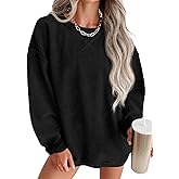 ONLYSTORY Womens Sweatshirts Casual Cored Corduroy Pullover Tops Oversized Long Sleeve Crewneck Shirts