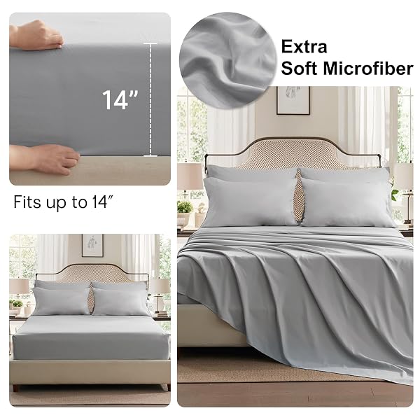 ANLUOER LIGHT GREY QUEEN COMFORTER SET 7 PIECES, BED IN A BAG WITH SHEETS, ALL SEASON BEDDING SETS WITH 1 COMFORTER, 2 PILLOW SHAMS, 2 PILLOWCASES, 1 FLAT SHEET, 1 FITTED SHEET