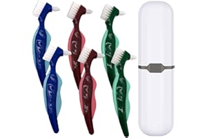Ocircle Premium Hard Denture Brush Toothbrush, White Carrying Case, Multi-Layered Bristles & Portable Denture Double Sided Brush, Denture Care(Pack of 6)