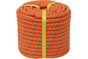 DERZINET Double Braided Arborist Rope - 1/2 Inch x 100 Feet Polyester Rope - High Strength Climbing Rope for Tree Work, Halyard, Sailing (Orange)