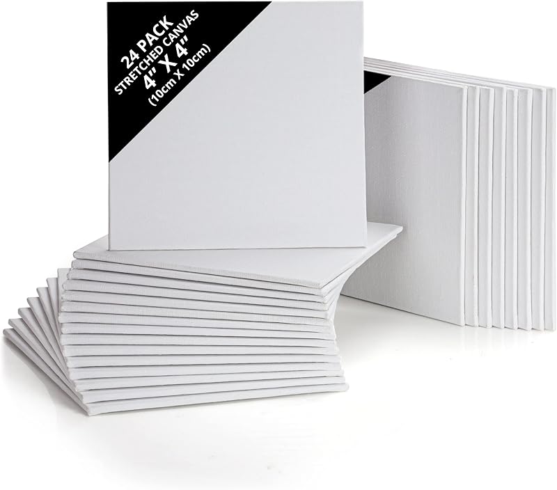 Belle Vous Blank Canvas 24 Pack 10x10 cm Pre Stretched Panels 3mm