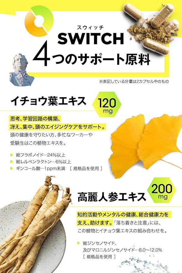 Amazon キロン Switch スウィッチ 90カプセル Ver 3 イチョウ葉 ホスファチジルセリン 高麗人参 バコパ ブレンド Chiron イチョウ葉