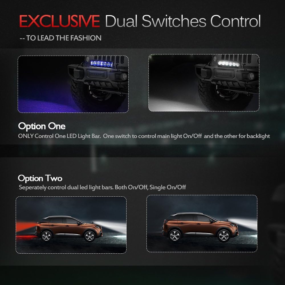 MICTUNING Heavy Duty 14AWG 300W 2-Circuit Led Light Bar Wiring Harness Kit with Fuse, 60Amp Relay, Dual Waterproof Switches Red Blue(14AWG): Automotive