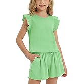 Stelle Girls 2 Piece Outfits Cute Ruffle Tank Tops and Elastic Waist Shorts with Pockets Summer Short Sets 5-13Y