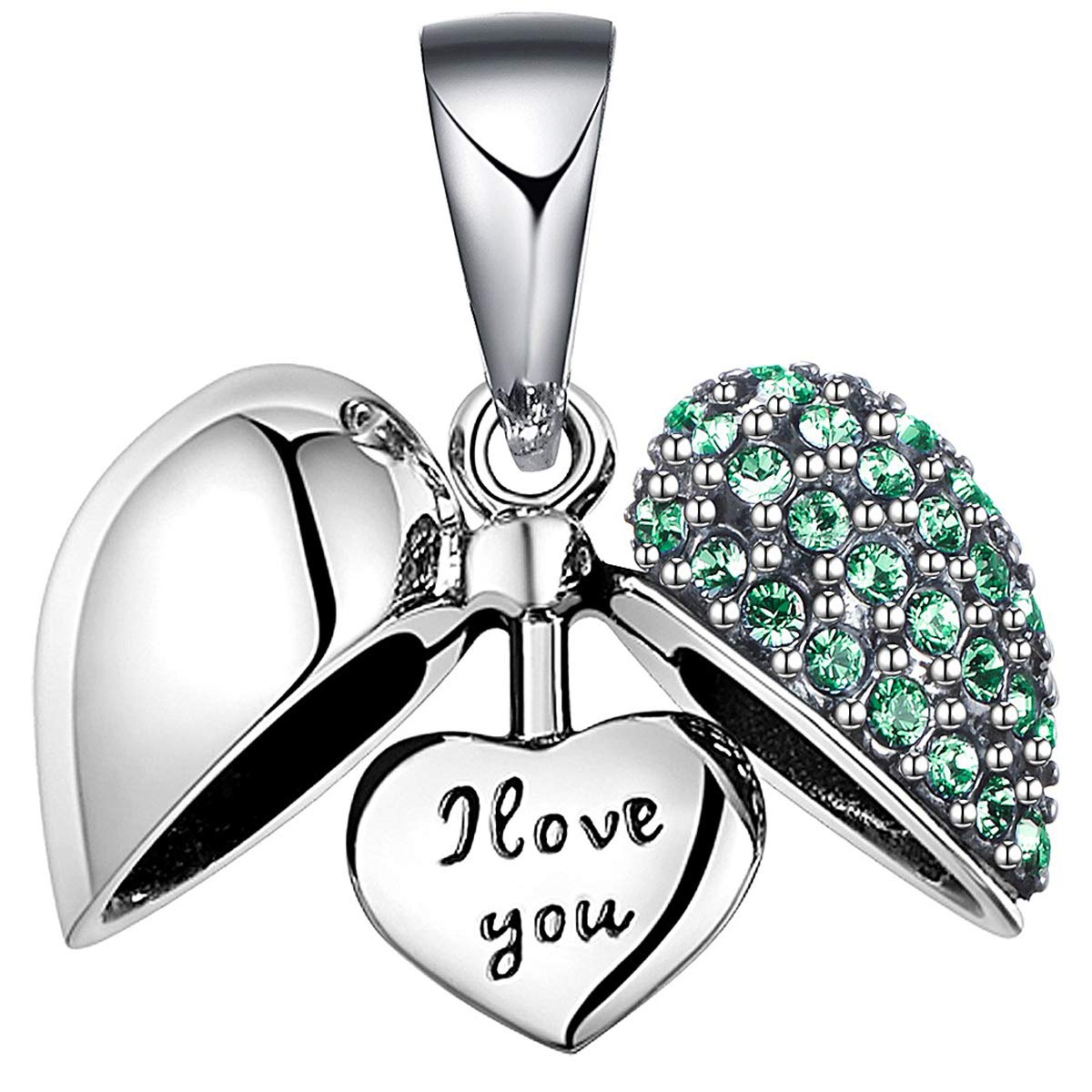 LOVANS 925 Sterling Silver I Love You Heart Charm Bead For DIY Jewellery Fit European Bracelet Necklace (Green)