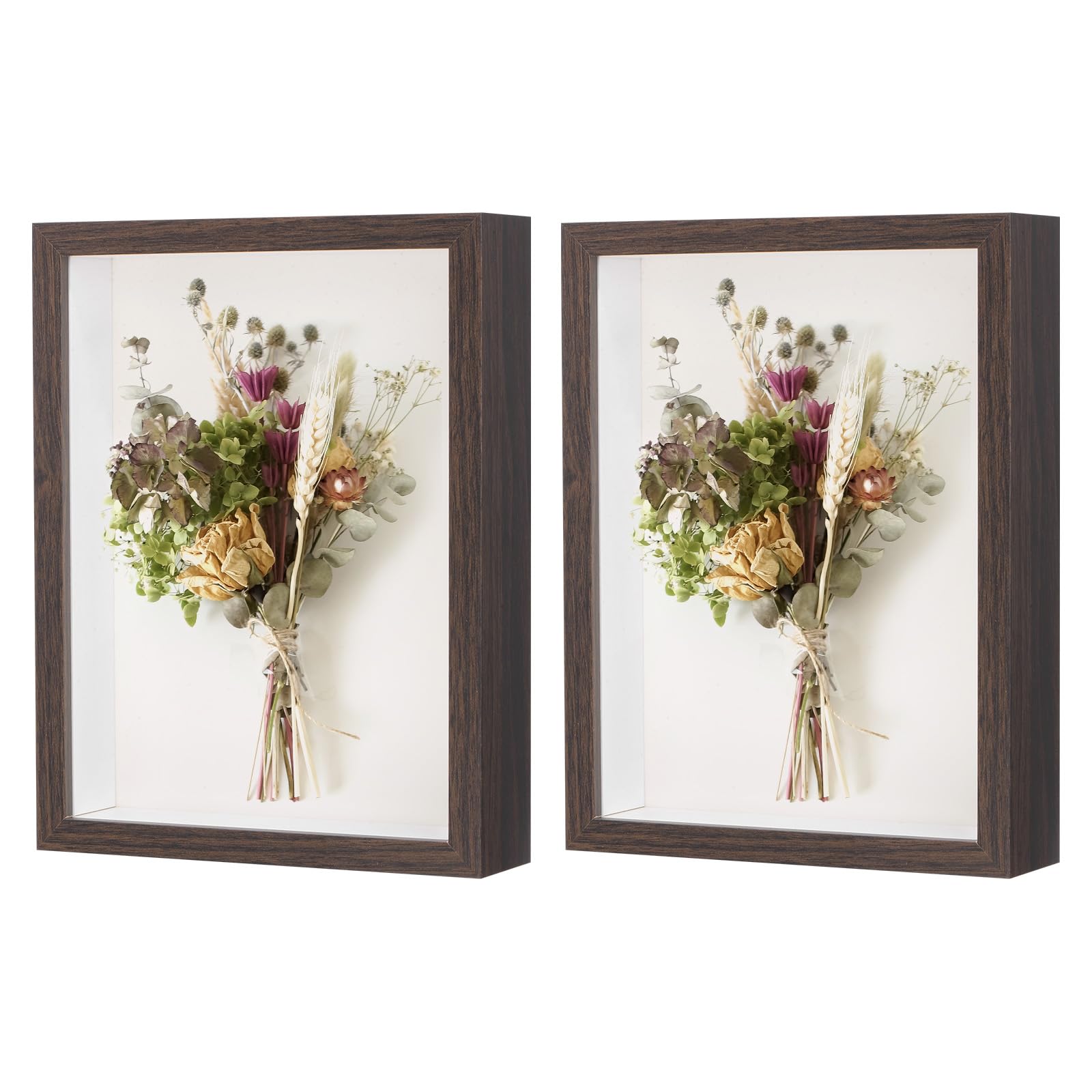 M METERXITY 2 Pack Shadow Box Frame, 6 x 8 Inch Wooden Dried Flower Photo Frame Deep Box Frame Shadow Boxes Display Case for Flower/Tickets/DIY Craft, Display Frame Shadow Box [Brown]