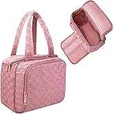 SUNRISING Travel Toiletry Bag, Lightweight Large Wide-open Travel Bag for Women, Puffy Cosmetic Makeup Bag Organizer with Handle for Accessories Essentials Toiletries - Pink