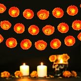 Solar Marigold Garland Lights Dia de los Muertos Decorations Outdoor Flower | 30 LED Day of the Dead Diwali Coco Party Altar Grave Cemetery Outside Decor