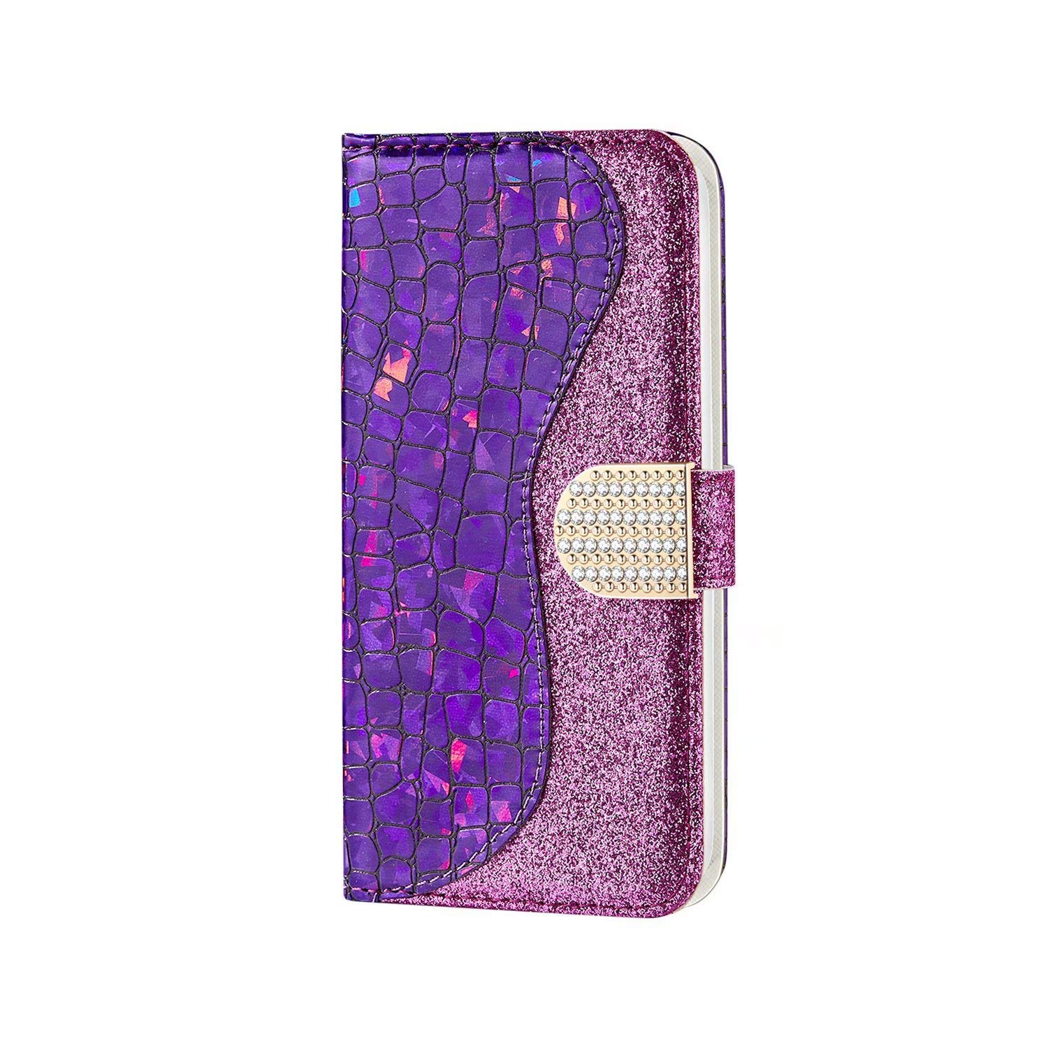 WJMWF Compatible with Samsung Galaxy S20 Ultra Case Glitter PU Leather Wallet Flip Case Cover Magnetic Closure with Card Slot Shockproof Protective Cover-Purple