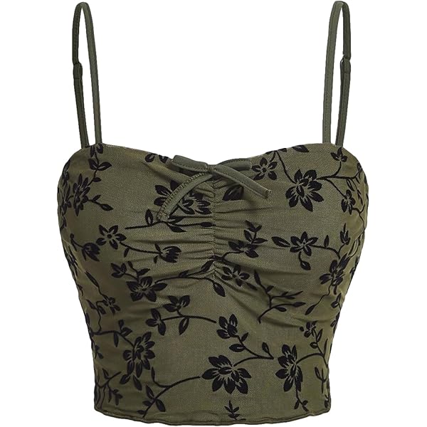 SOLY HUX Women's Contrast Lace Ruched Bust Cami Crop Top Y2k Slim