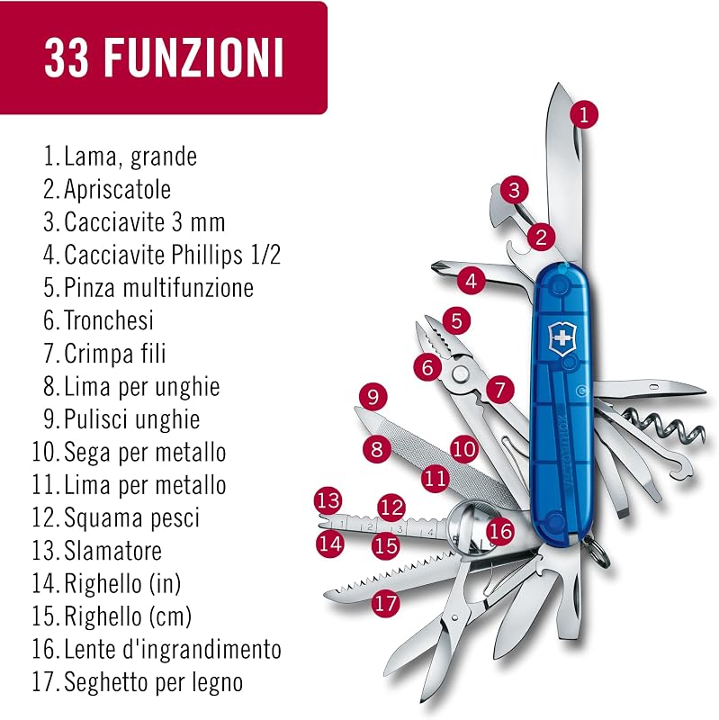 Swiss Army Knife Swiss Champ - Multiuso 33 Funzioni - Blu
