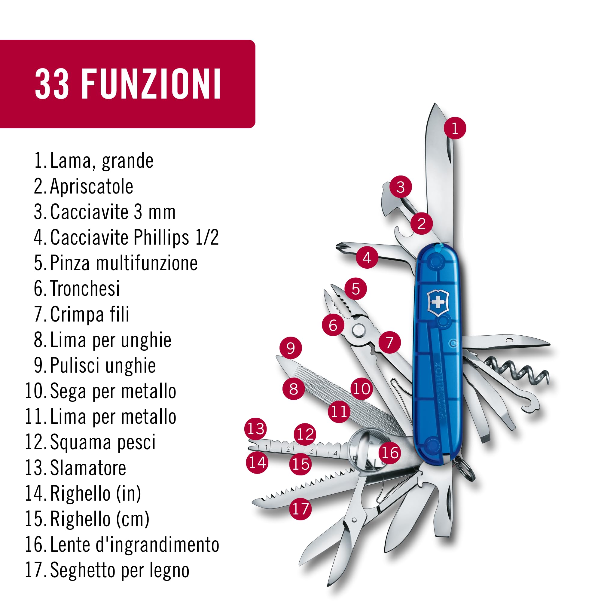 Swiss Army Knife Swiss Champ - Multiuso 33 Funzioni - Blu