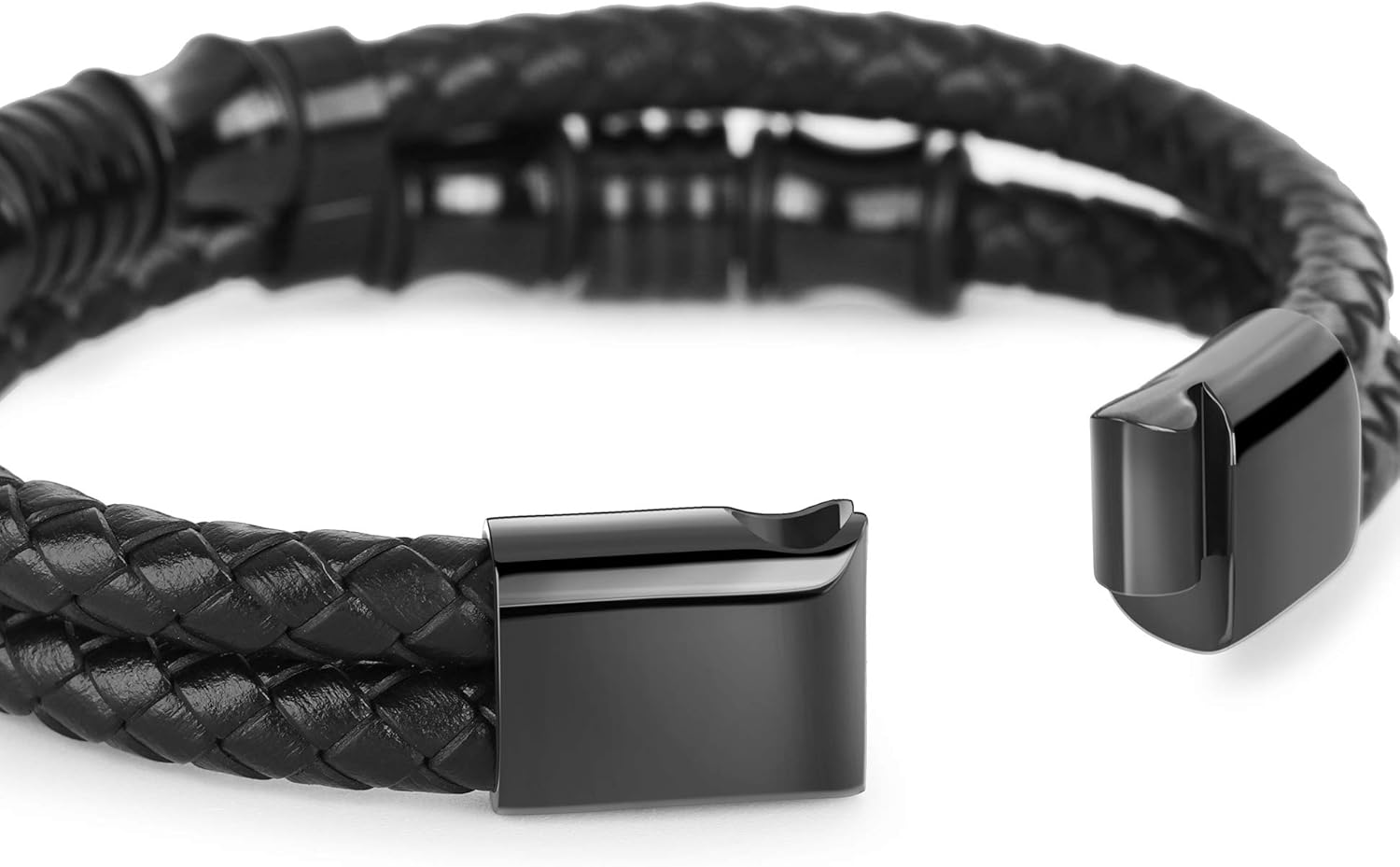 FIBO STEEL Braided leather Bracelets for Men Wrap Leather Bracelet Bangle Cuff (A:Black): Clothing