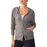 KVSS Women's 100% Pure Cashmere Hooded Cardigan Machine Washable Cashmere Zip Up Hoodie with Pocket Long Sleeve Cardigan