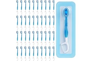 Kucbraly Disposable Mini Travel Toothbrushes, 5-in-1 Pre-Pasted Mini-Brush+Floss+Pick+Tongue Scraper,On The Go Toothbrush with Freshening Bead, Coolmint, 40 Count