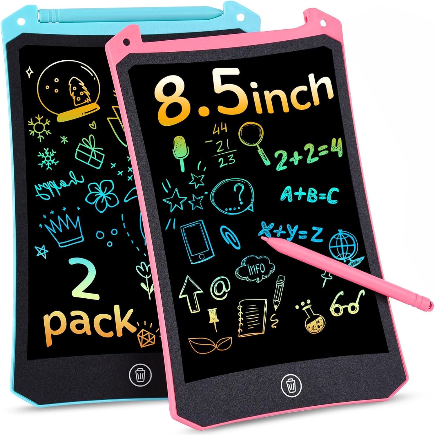 PINKCAT 2 Pack LCD Writing Tablet 8.5inch - Colorful Screen Doodle Scribbler Pad Drawing Board Learning Educational Toys - Gift for Kids 3-6 7 8 9 Years Old Girl Boy (Blue+Pink)