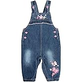 Peacolate 3months-3Years Baby Girls Denim Overalls Embroidery Bib Pants Jeans Jumpsuit