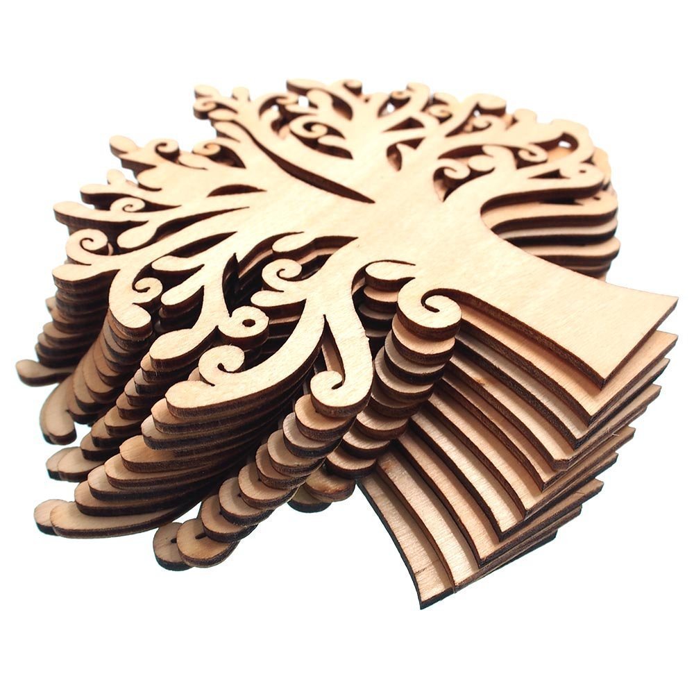 NAMVO 10PCS Natural Wood Color Tree Shaped Wooden Crafting Sewing Scarpbooking DIY Buttons