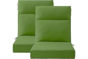 Unimatta Outdoor High Back Chair Cushion Seat Pads, 44 x 21 Inch Water-Repellent & Fade-Resistant Patio Furniture Cushions with Ties for Adirondack, Rocking Chairs, Lawn Green