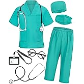 ICECUTE Doctor Costume for Kids Scrubs with Accessories,7Pcs Toddler Halloween Costume for Boy Girls,3-11 Years