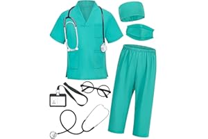 ICECUTE Doctor Costume for Kids Scrubs with Accessories,7Pcs Toddler Halloween Costume for Boy Girls,3-11 Years