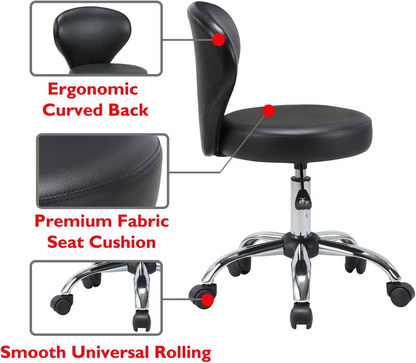 KLASIKA Rolling Swivel Salon Stool Chair with Back Support Adjustable Hydraulic for Office Massage Facial Spa Medical Drafting Tattoo Beauty Barber: Furniture & Decor