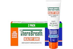 TheraBreath Healthy Gums Toothpaste, Fights Bad Breath for 12 Hours, with Stannous Fluoride for Anticavity & Gingivitis Protection, Clean Mint, 4 Oz, 2-Pack