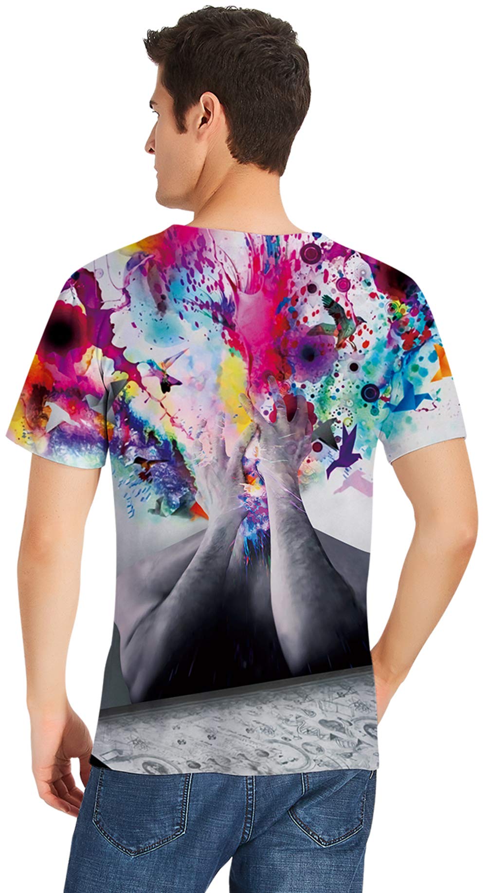 Creative Thinker T-shirts for Men Women Digital Realistic Print Colorful Graffiti Paint Graphic Tees Loose Fit Crewneck Summer Novelty Casual Short Sleeve Tops Retro Sportstyle Loose Fit Undershirts M